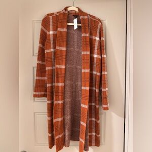 Ann Taylor Plaid Cardigan Rust Burnt Orange
